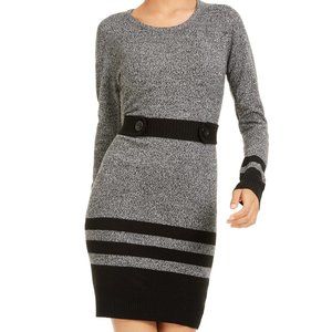 BCX Womens Gray Color Block Long Sleeve Jewel Neck